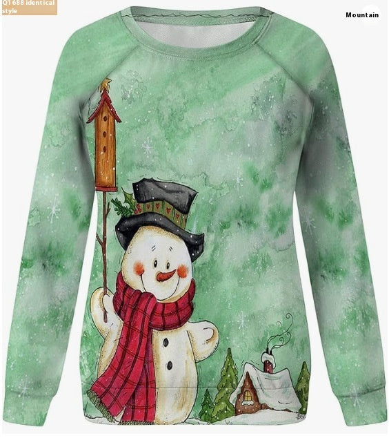 Christmas European And American Women Printed Crew Neck Sweatshirt