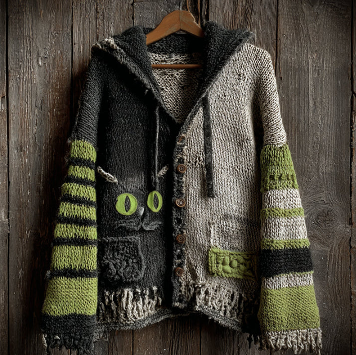 Retro Hooded Casual Knitted Cardigan Sweater