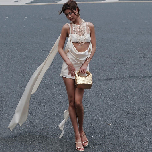 Womens Solid-Color  Slim-Fit Street-Style Slip Dress With A Sexy Open-Back Design