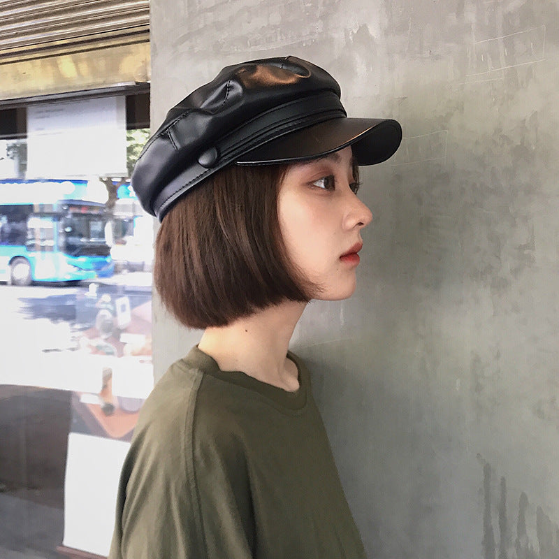 Retro Casual All-match Leather British Octagonal Hat