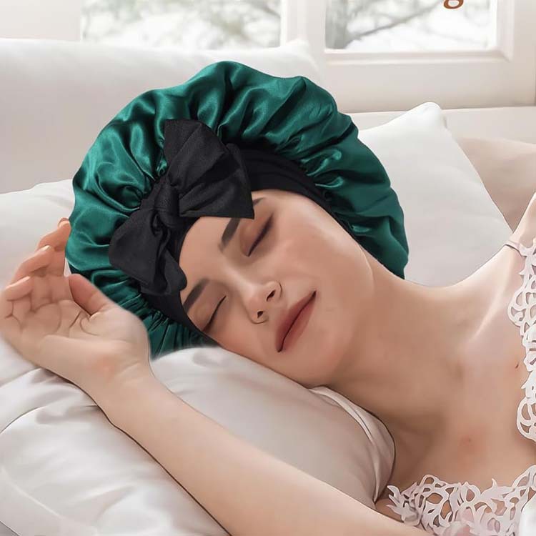 Stretch Ribbon Bowknot Silk Round Cap Solid Color