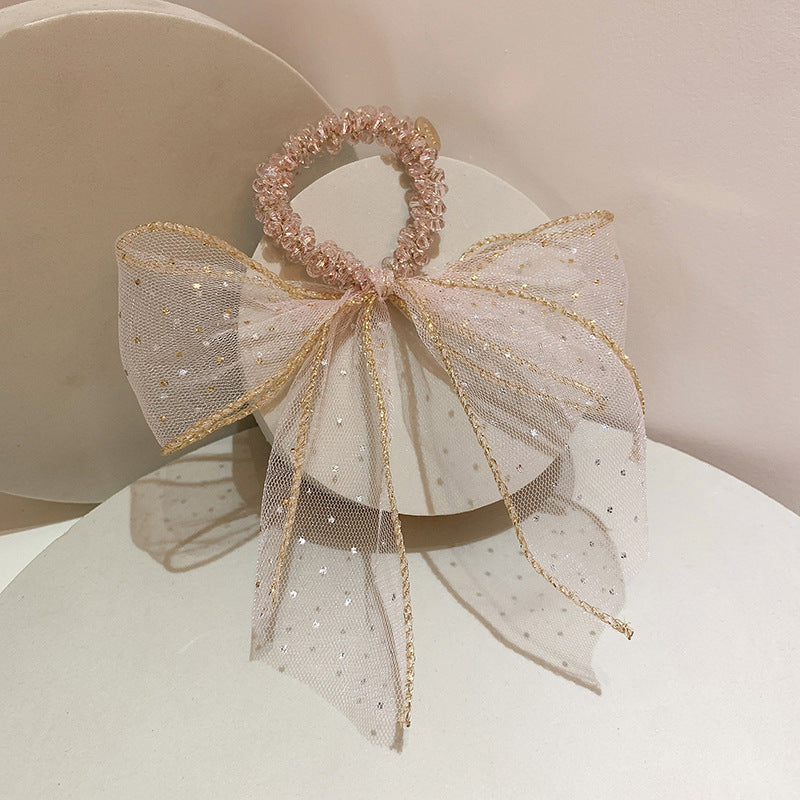Clear Starry Sequin Gauze Bow Streamer Hair Tie Rope