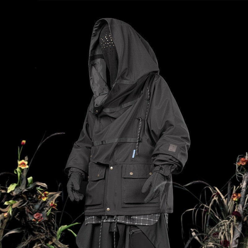 Autumn And Winter Personality Color Blocking Retro Hooded Jacket Men