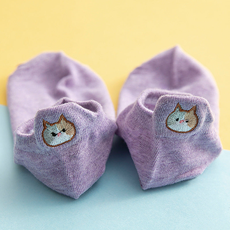 Socks Female Embroidered Cat Boat Socks Shallow Mouth Cute Low Waist