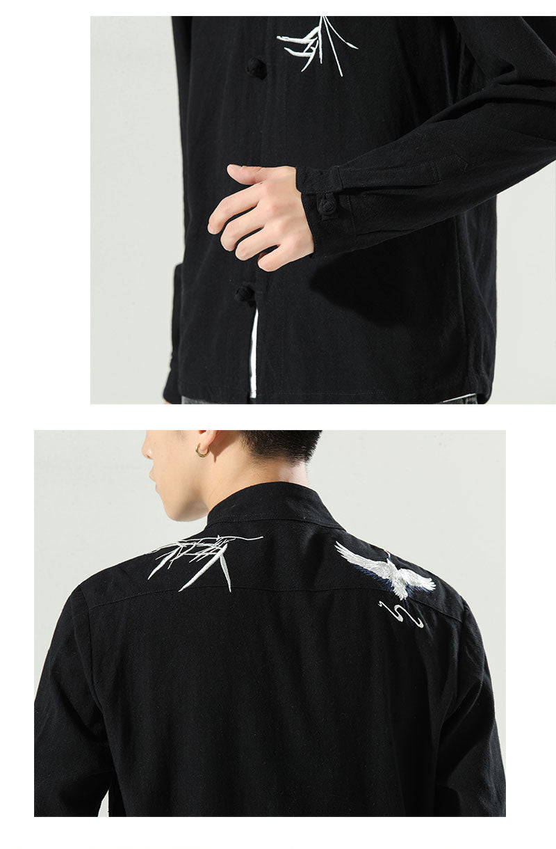 Men's Embroidered Disc Button Loose Casual Chinese Tang Suit Cardigan