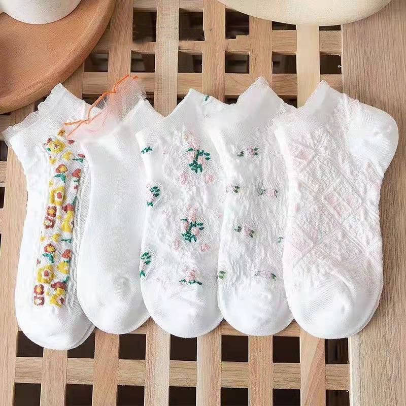 Lace Lace Day Socks College Style Ins Thin Style Small Floral Socks