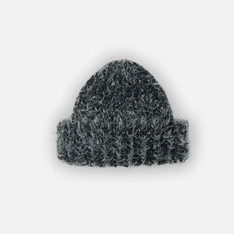 Multi-yarn Blended Wool Beanie For Womencolor-blocked Face-flattering Knit Hat For Fall And Winter