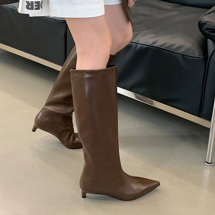 New Fallwinter Pointed-toe Wide-calf, Knee-high Kitten-heel Riding Boots