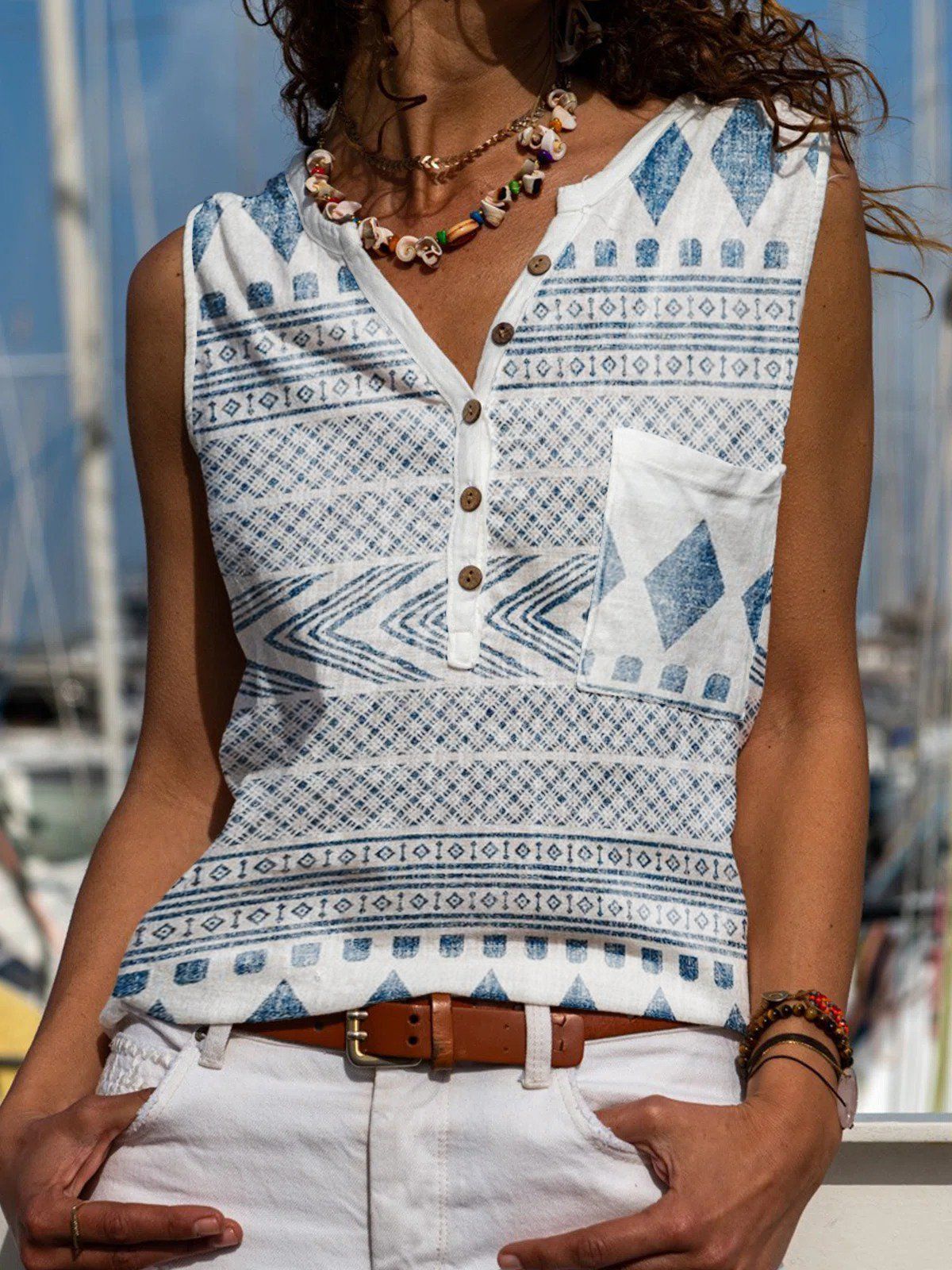 Printed Casual Tank Top Sleeveless T Shirt