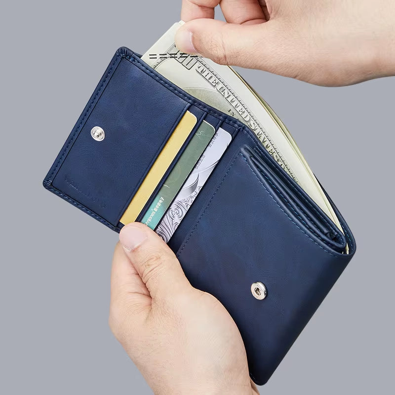 Wallet Men'S Short Multi-Functional Wallet Driver'S License Youth Coin Wallet Card Bag Casual Blue