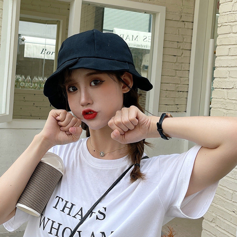 Flower Fisherman Hat Female Sweet And Cute Sunscreen Shade Student All-match Solid Color