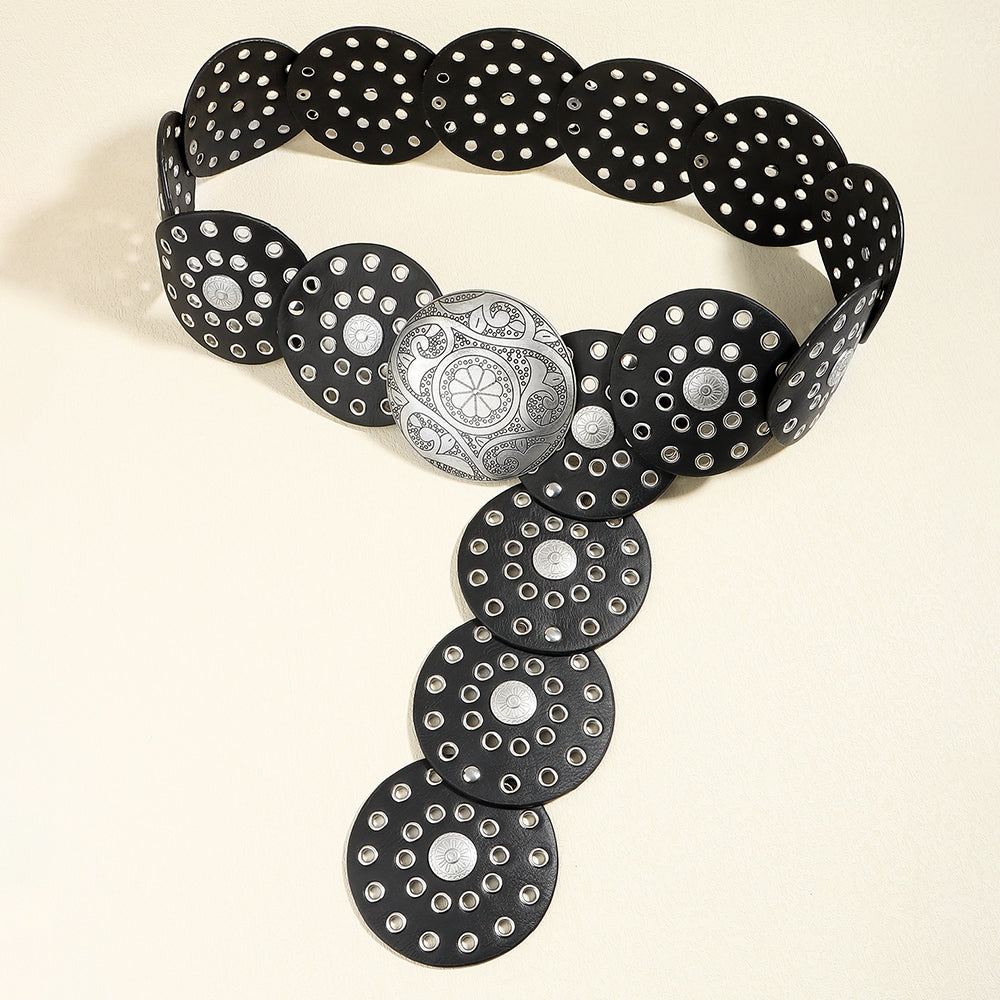 Fashion Punk Exaggerated Round Cutout Personality Belt Ladies Metal Retro Wide Belt