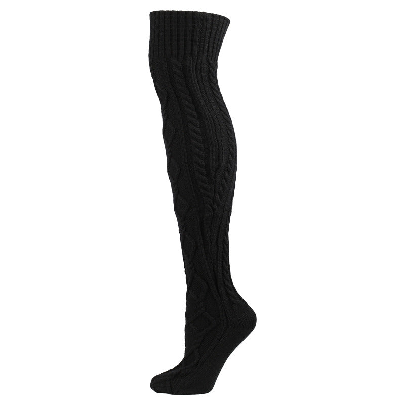 Warm Solid Color Knitted Jacquard Stockings