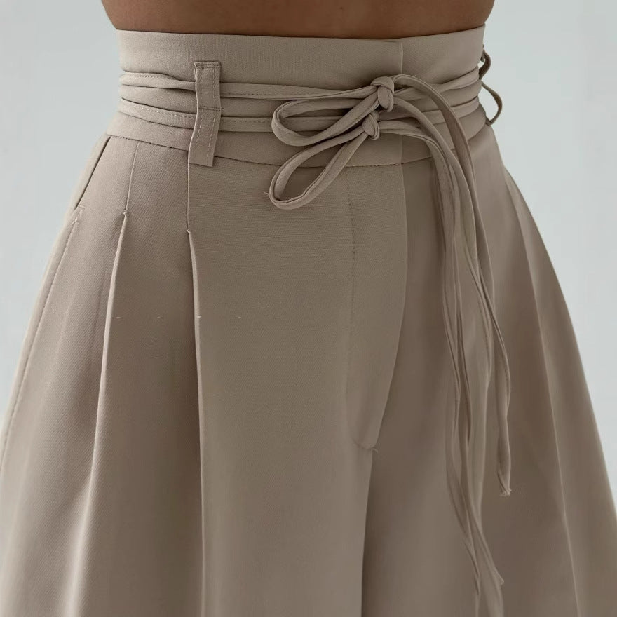 High Waist Lace Up Slim Fit Straight-leg Pants