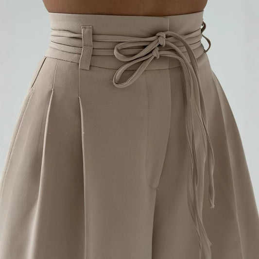 High Waist Lace Up Slim Fit Straight-leg Pants