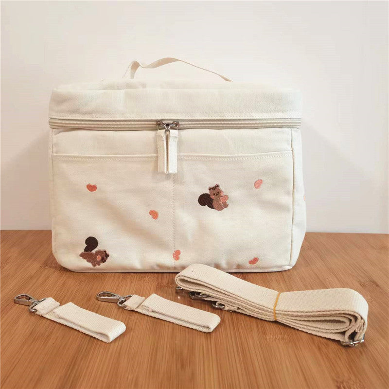 Embroidered Bear Insulated Baby Stroller Storage Bag