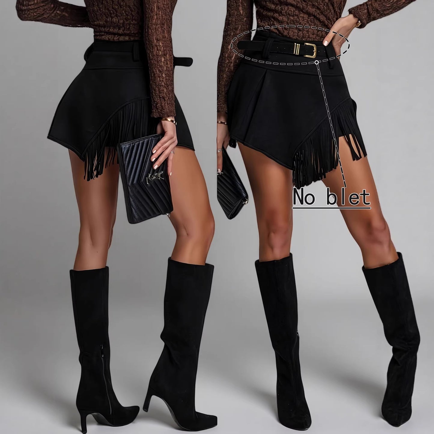 New Womens Retro Faux Suede Fringed Skirt Pants