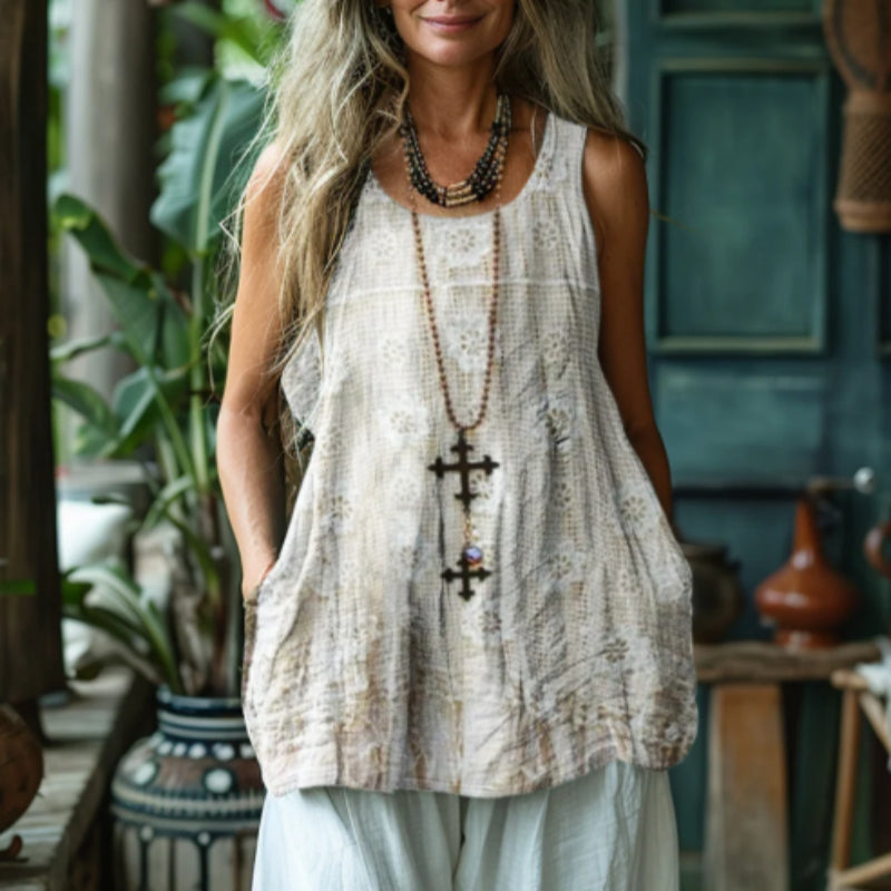 Women's Vintage Lace Art Linen Tank Top