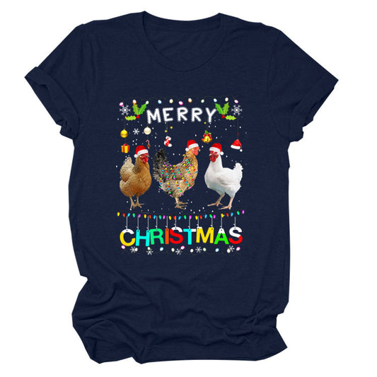 Europe And The United States Christmas Printed Casual Ladies Short-sleeved T-shirt
