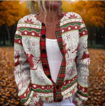 Loose 3D Print Thick Knit Cardigan Coat