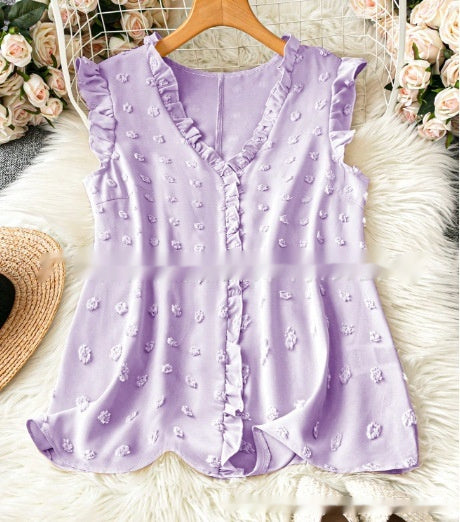 Women's Casual Solid Color Textured Cap-sleeve Shirt