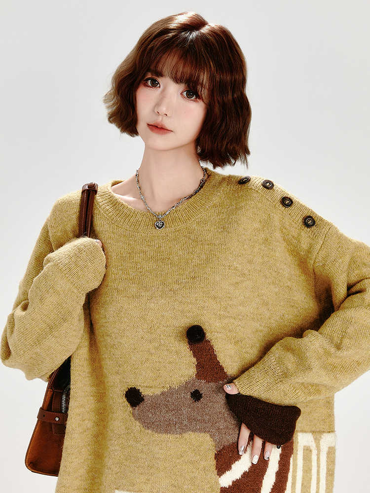 Retro Crew Neck Knitted Sweater Women's Loose Chic Top
