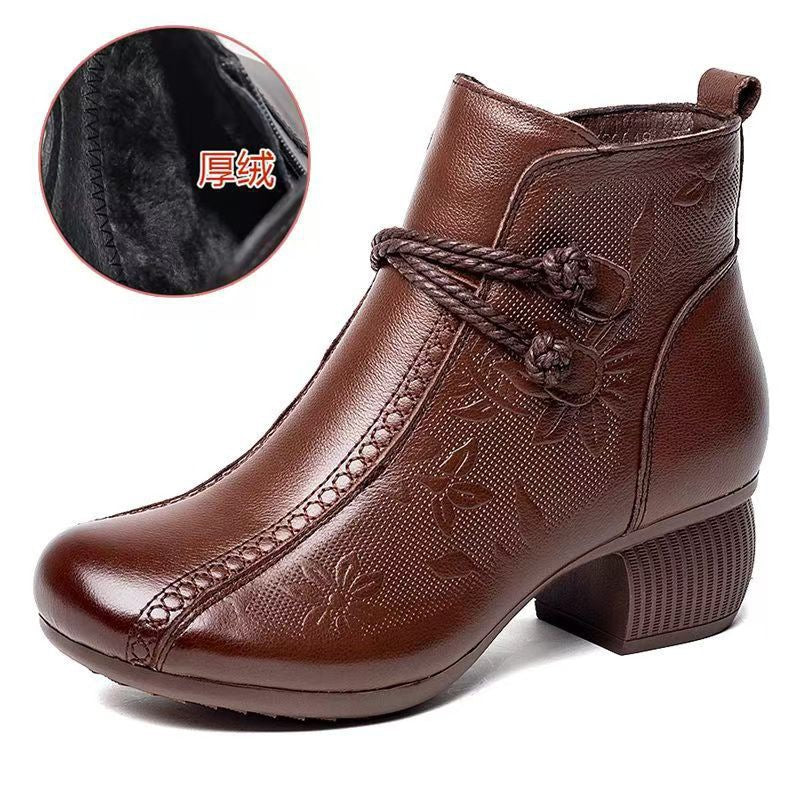 Retro Women's Soft Sole Soft Leather Cotton Shoes