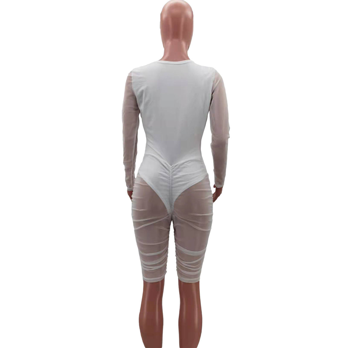 Mesh Panel Pleated Chest Wrap Casual Jumpsuit