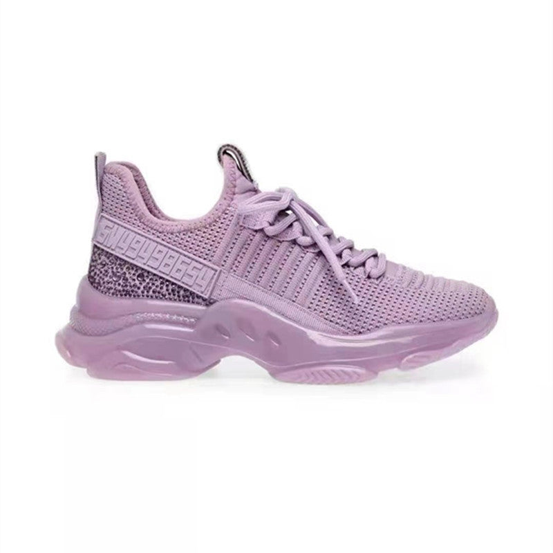 Women's Plus Size Low Top Round Toe Flying Woven Lace-up Sneakers