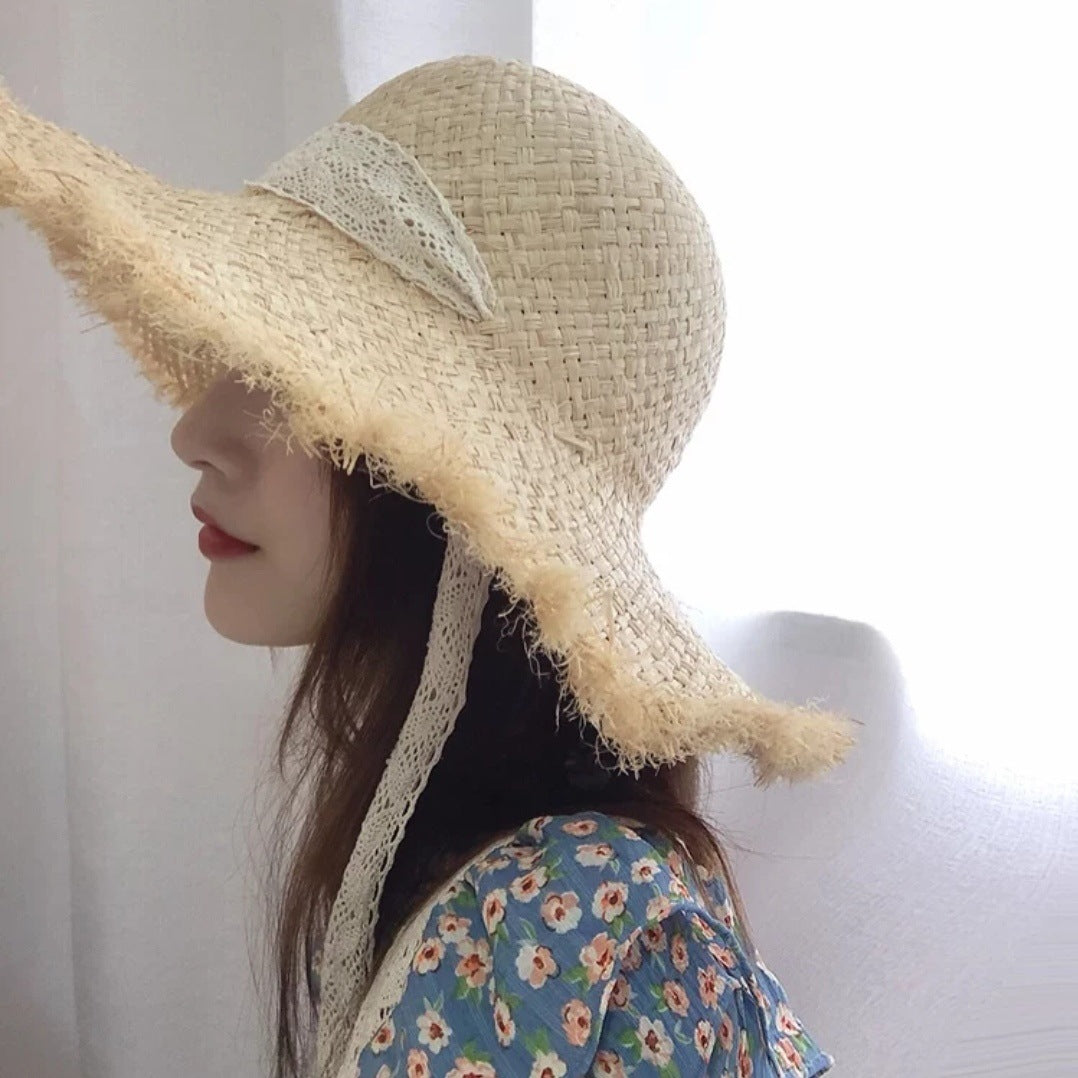 Raffia Straw Hat Big Brim Female Summer Seaside Beach Small
