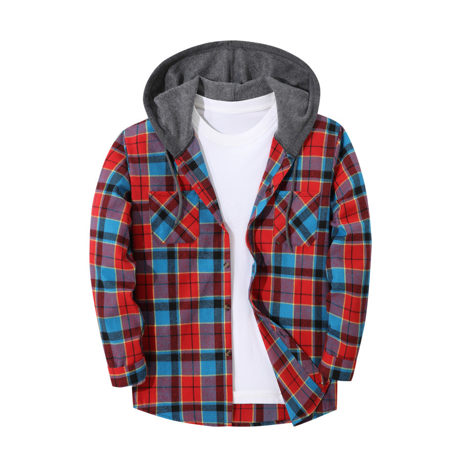 Mens Trendy Plaid Hooded Jacket