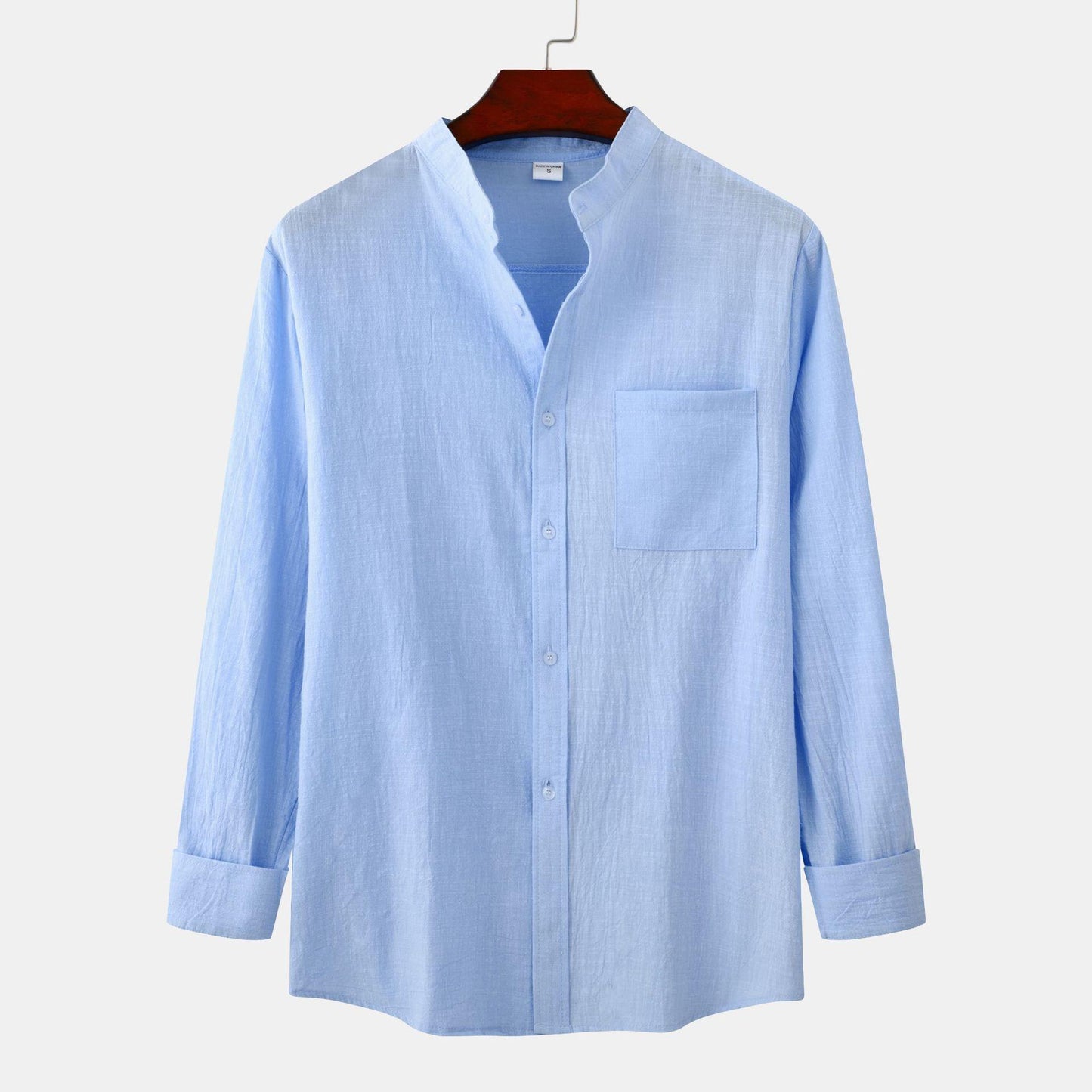 Men's Slim Solid Color Long Sleeve Shirt Cotton And Linen Casual Shirt