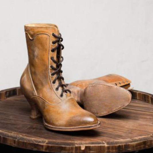 Womens High-heeled Uniquely Shaped Heel Lace-up Ankle Boots