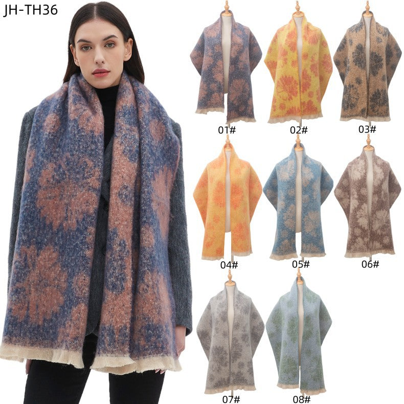 Efterårs- og vinter-jacquard-tørklæde til mænd og kvinder med kort skægblomstermønster