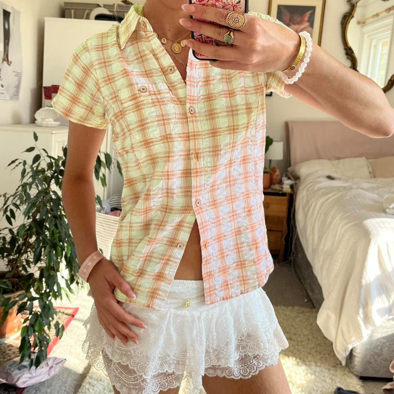 Women's Short-sleeved Plaid Shirt Niche Loose All-matching