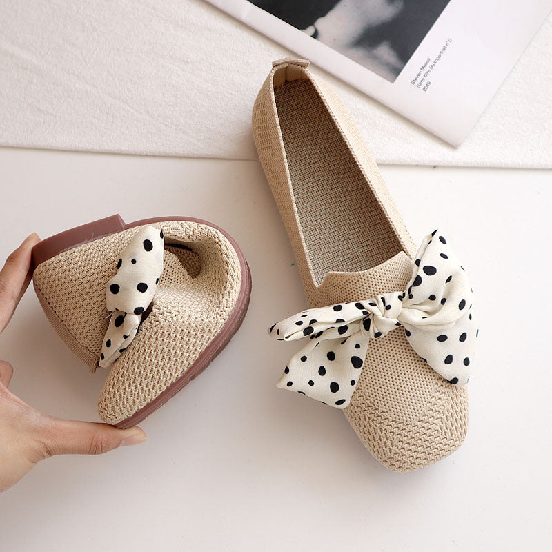 Knitted Shoes Women's Spring And Summer New Soft Bottom Bowknot Fairy Style