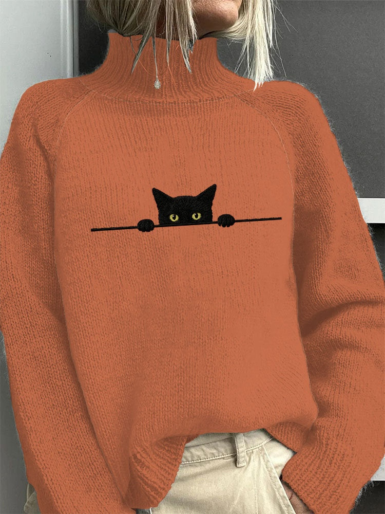 Printed Casual Turtleneck Bedford Cord Sweater
