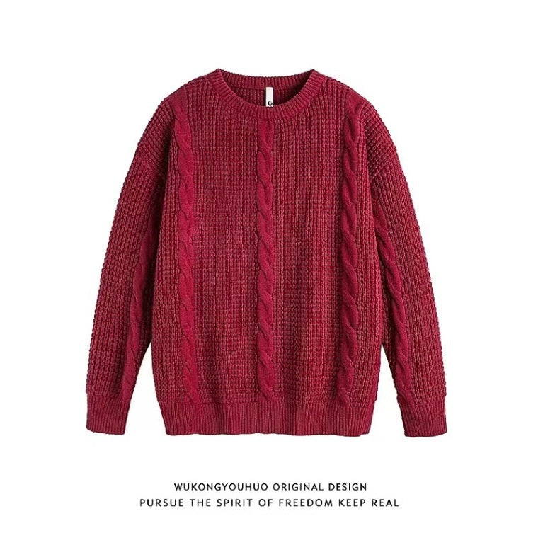Efterår Og Vinter Twist Rund Hals Sweater Japansk Retro Simpel