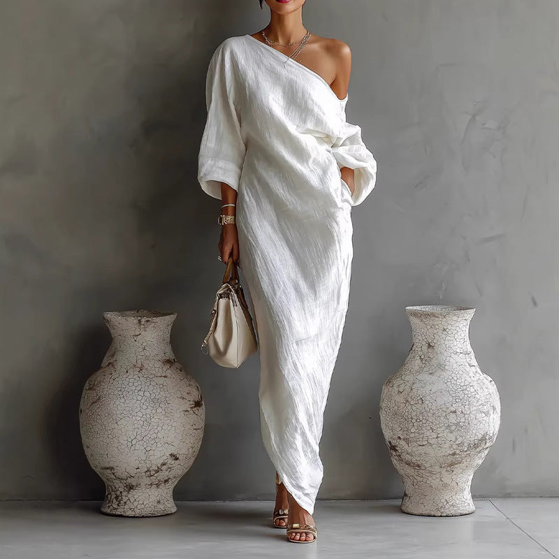 Womens Off-Shoulder Loose Resort-Style Dress