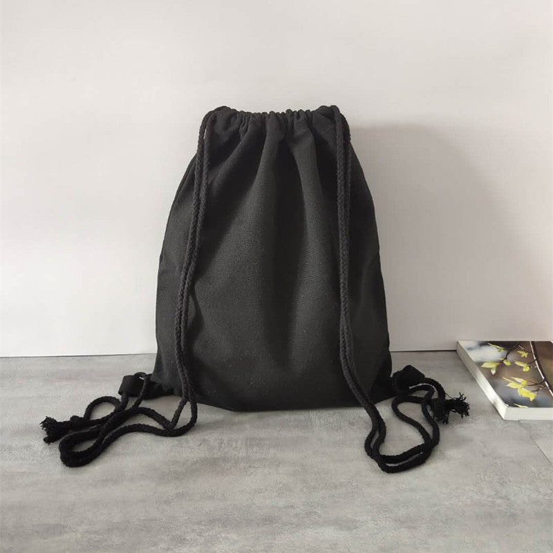 Pure Color Simple Blank Canvas Shoulder Bag Student Drawstring Backpack Drawstring Canvas Bag
