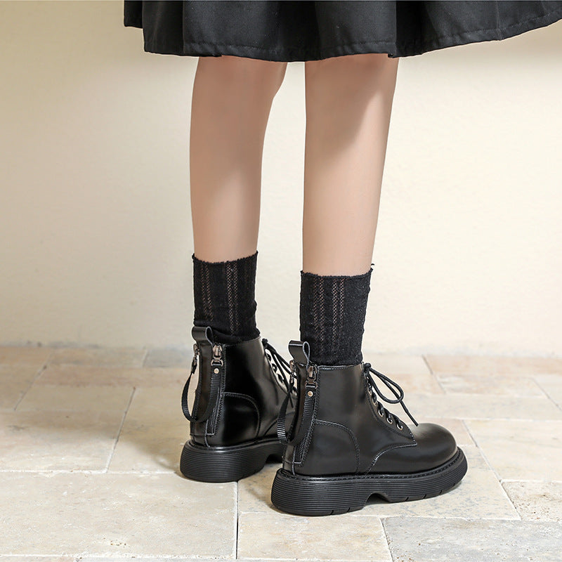 Women's Thick Sole Black Short Martin Boots