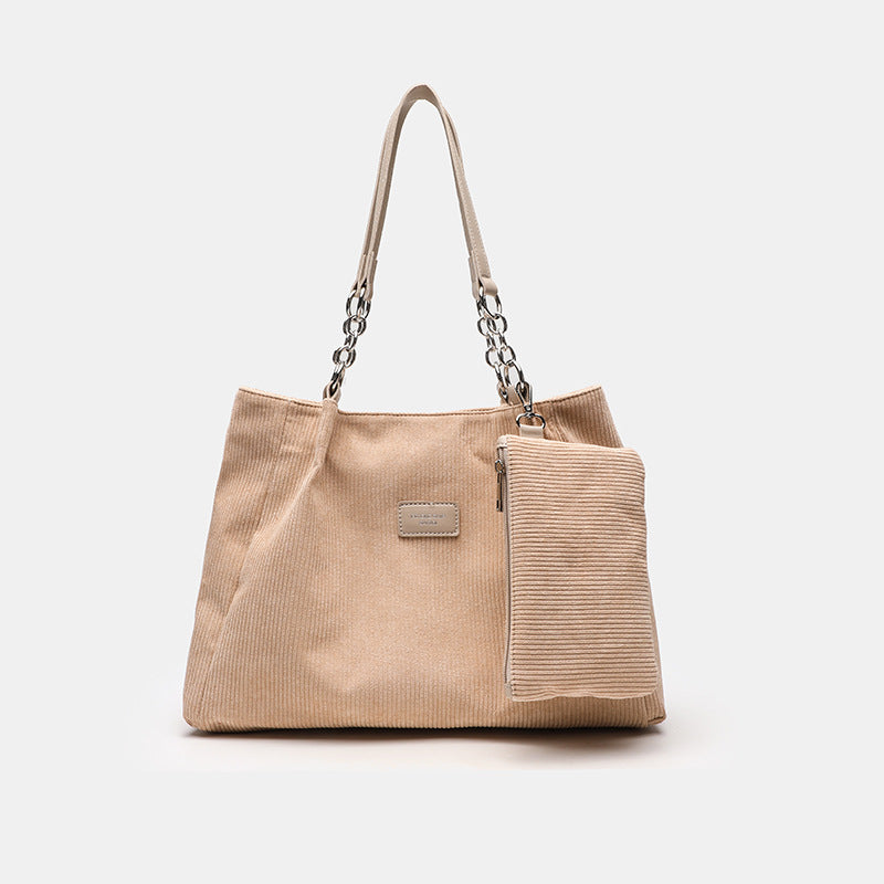 Fashionable High-Capacity Corduroy Commuter Tote Bag