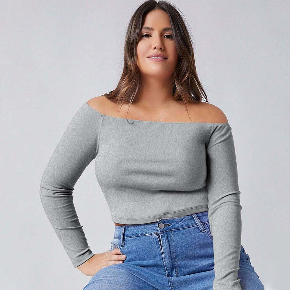 Simple Style Off-shoulder Slim-fit Long-sleeve Top For Autumn And Winter