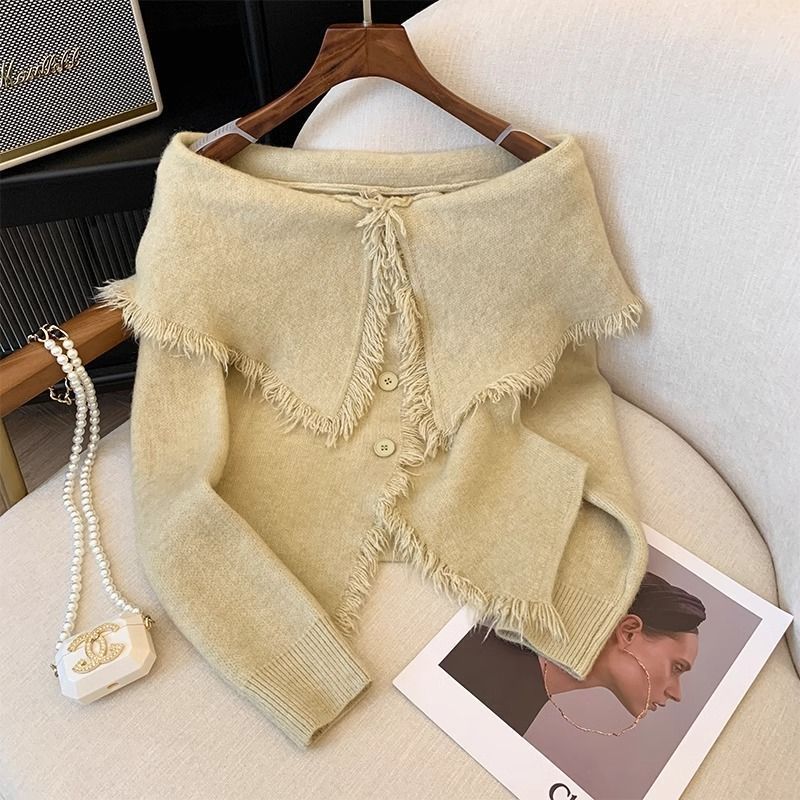 Early Autumn French Style Retro Lapels Temperament Knitted Top