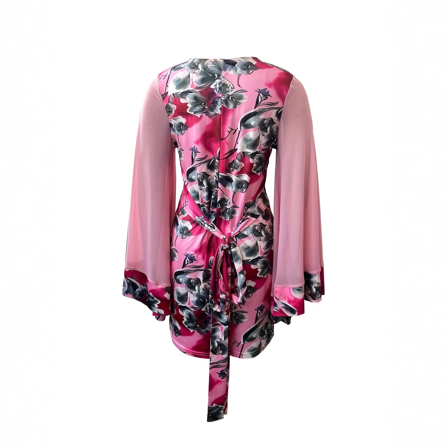 Womens Fashion Chiffon Long-Sleeve Mini Dress