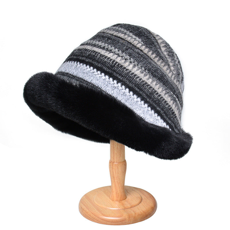 Houndstooth Ethnic Style Warm Thickened Bucket Hat