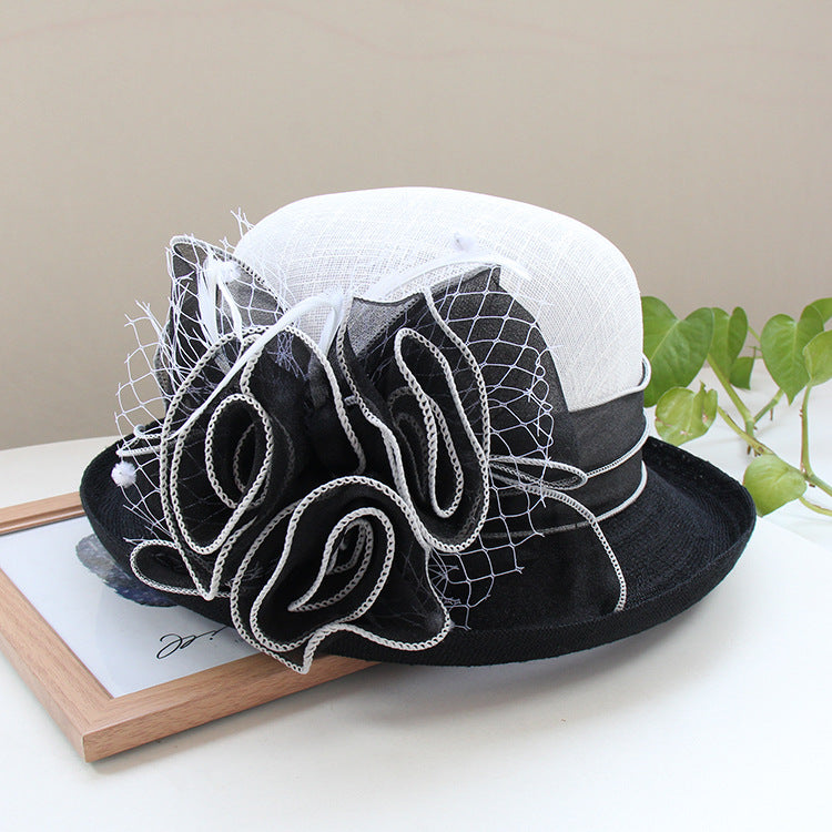 Top Hat Curling Women's Lightweight Linen Curling Flower Sun Hat