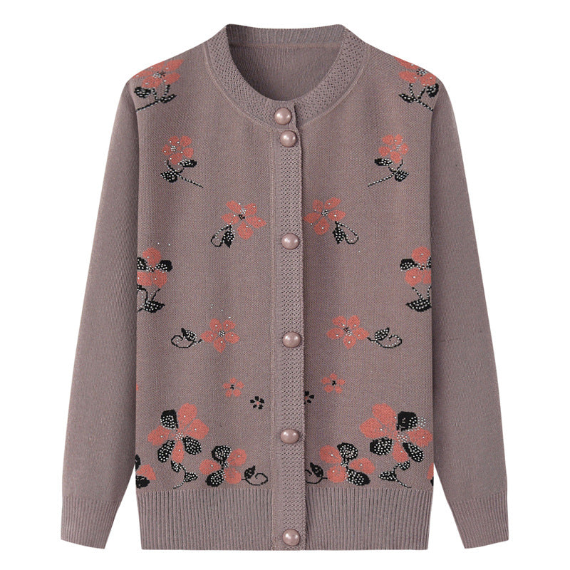 Thermal Underwear Fleece-lined Thickened Grandma Sweater Coat For Women