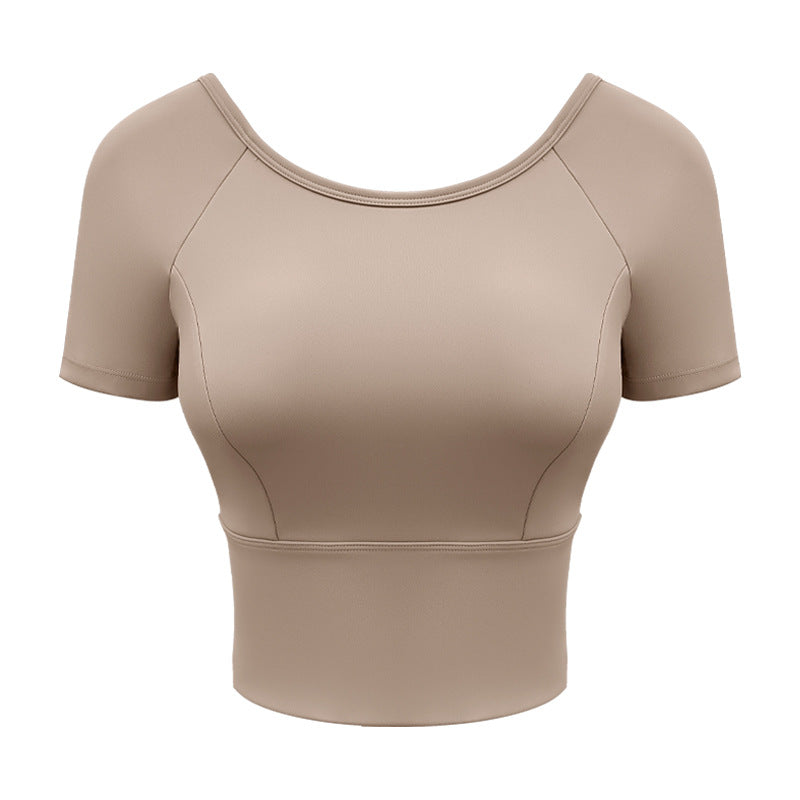 Yoga Clothes Women's Mesh Cross Back Short Sleeve Workout Top