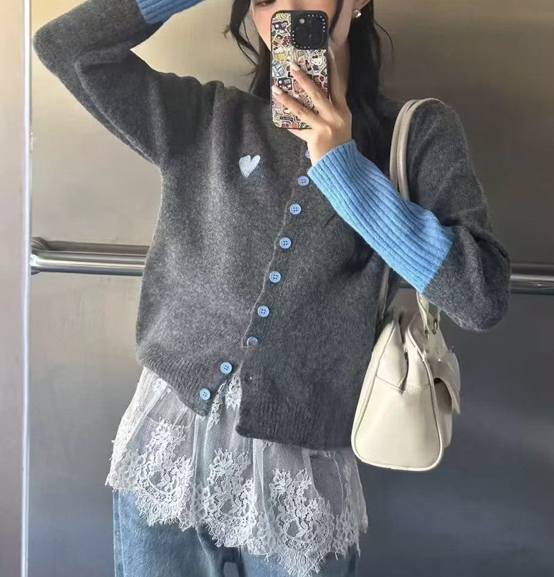 Women's Casual Fashion Gray Contrast Color Sweater